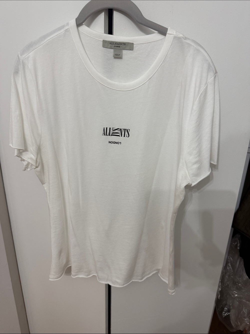 All Saints White Short-Sleeve Logo Tee size L new